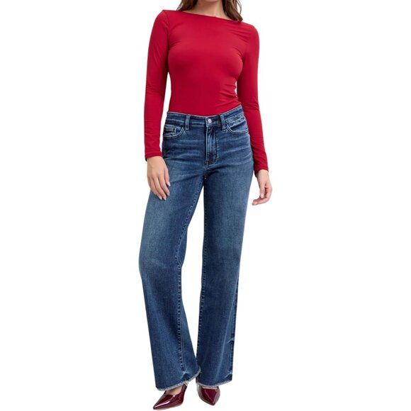 Vintage Dark Wash Wide Leg Jeans Womens Plus Size Mid Rise Stretch - Picture 2 of 7